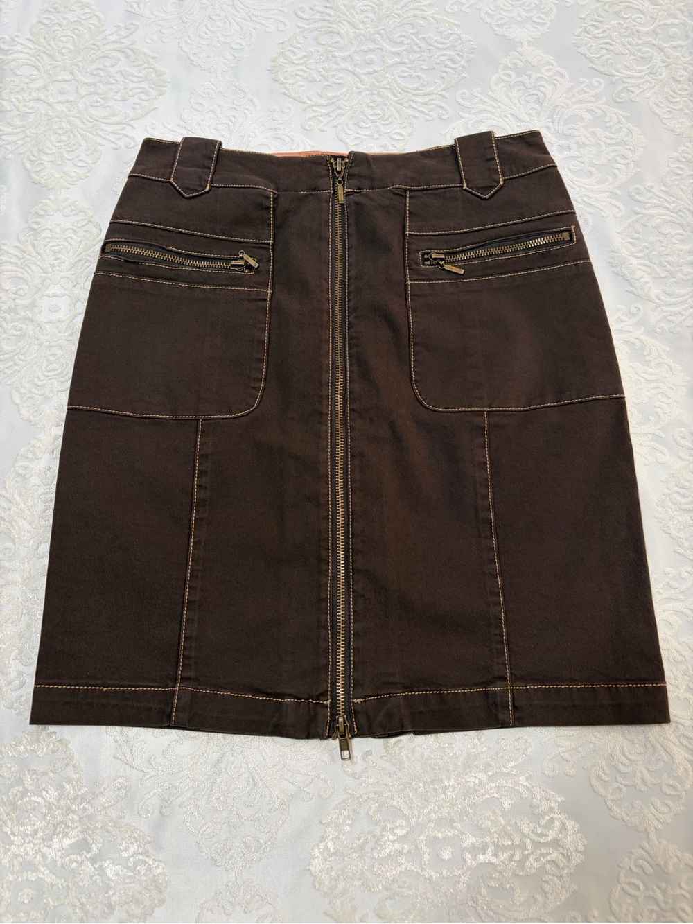 MORRISSEY Y? Y2K Vintage Chocolate Brown Zippered Utility Skirt Size 2